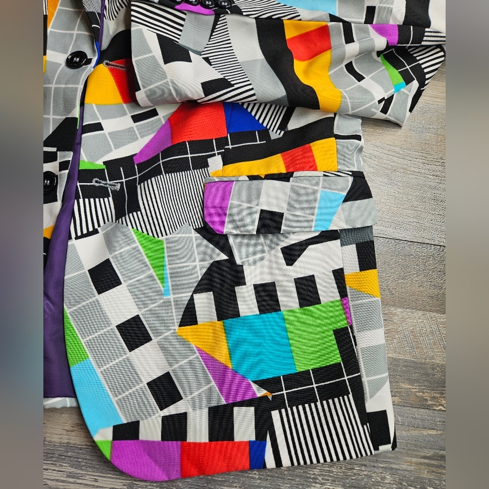 OppoSuits Slim Fit Novelty Blazer Jacket Testival 80s Pattern Size 44 - Picture 3 of 9